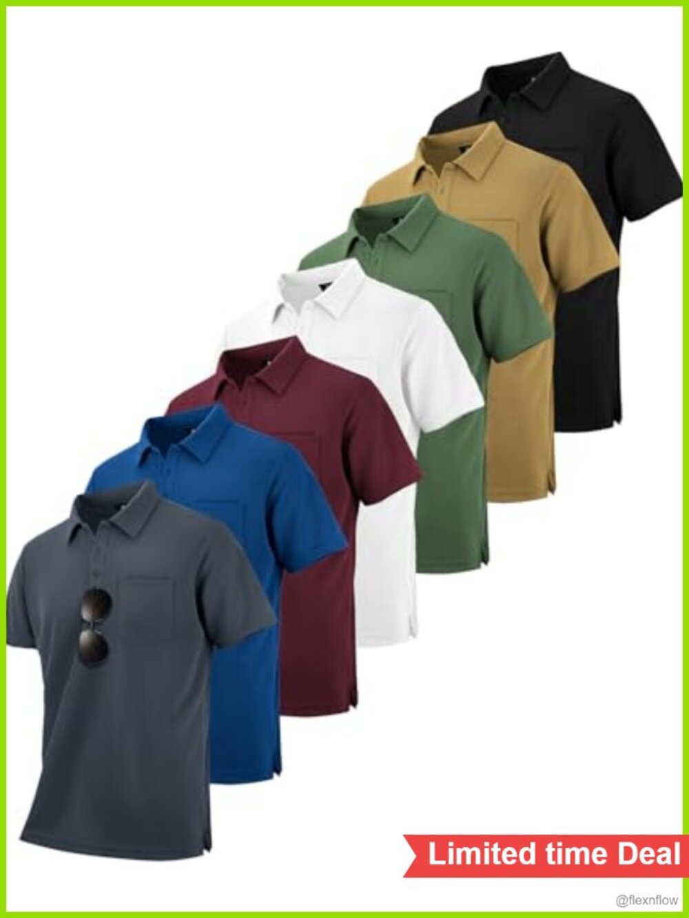 Men's 7 Pack Polo Shirts Polyester Short Sleeve Golf Work Pocket